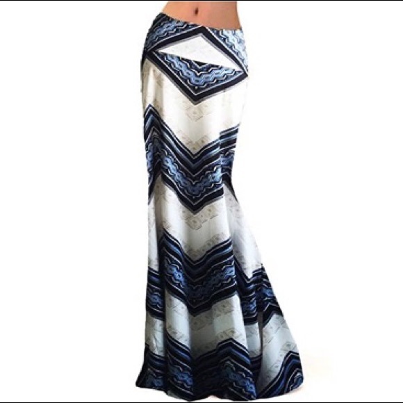 Dresses & Skirts - White & Blue Geometric Maxi Skirt